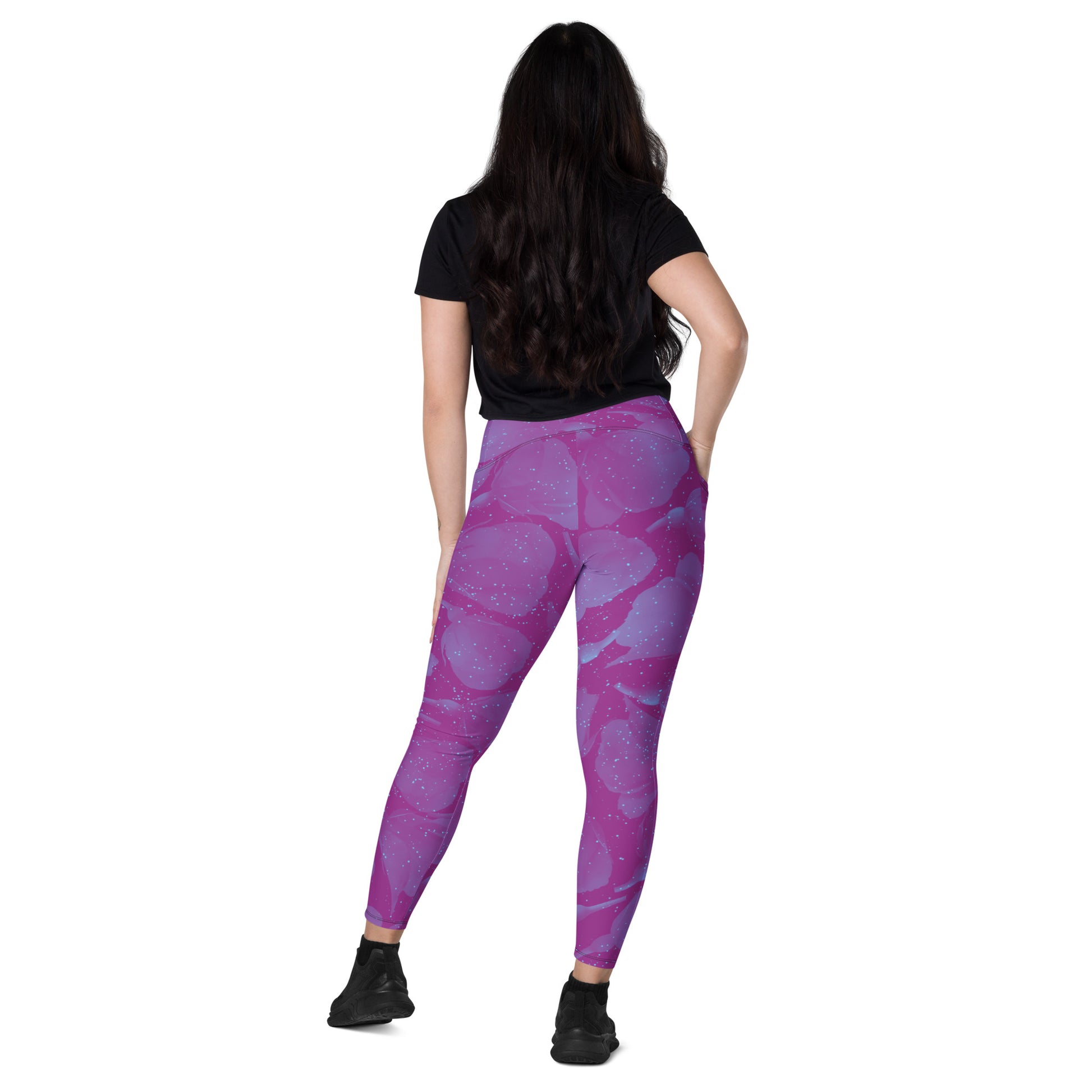 Night Flowers Women's Recycled Crossover Leggings With Pockets - FLAKOUT