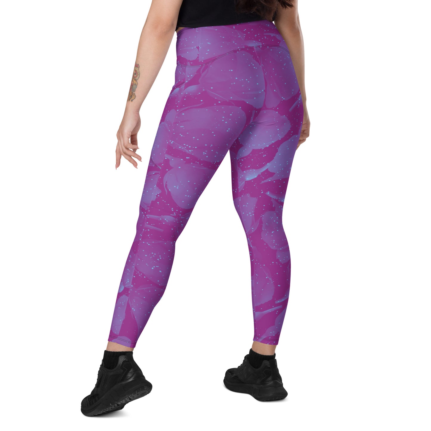 Night Flowers Women's Recycled Crossover Leggings With Pockets - FLAKOUT