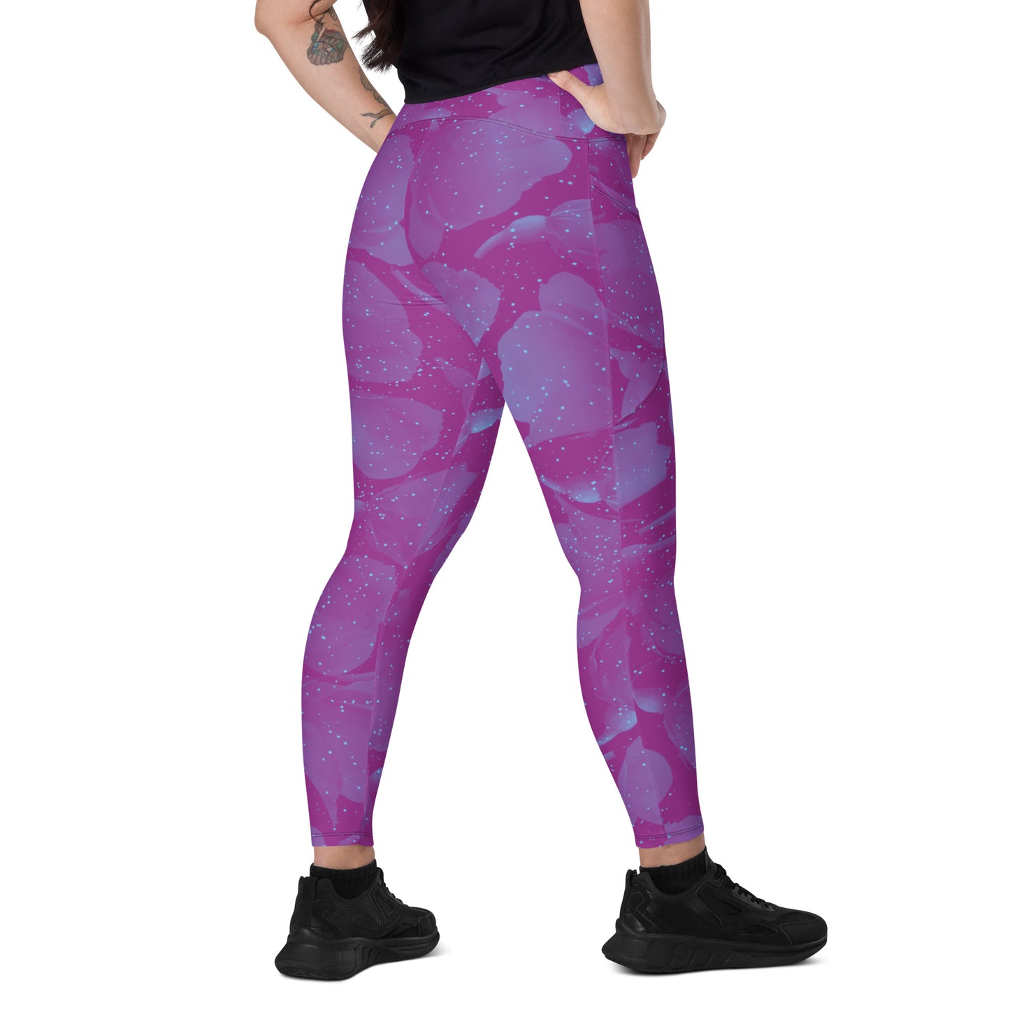 Night Flowers Women's Recycled Crossover Leggings With Pockets - FLAKOUT