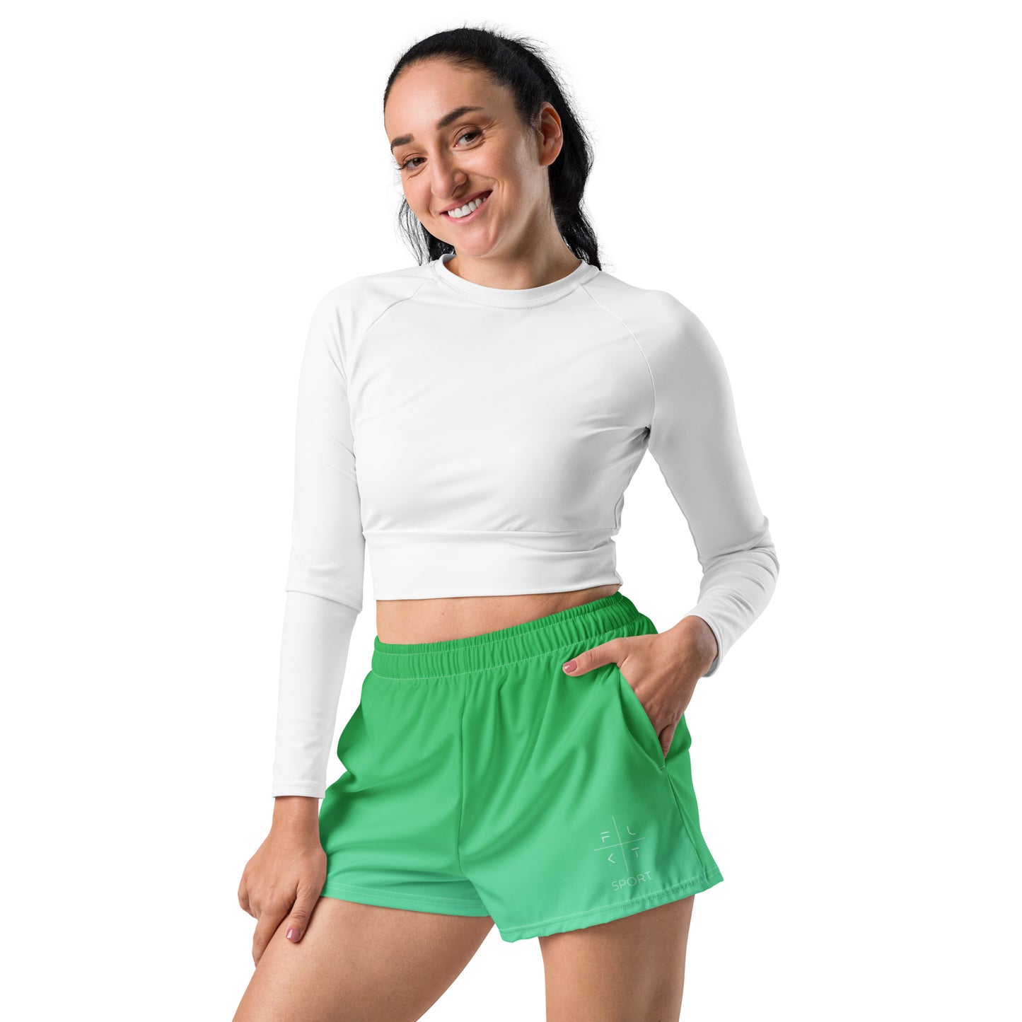 FLAKOUT Sport Emerald Oasis Women’s Recycled Athletic Shorts - FLAKOUT