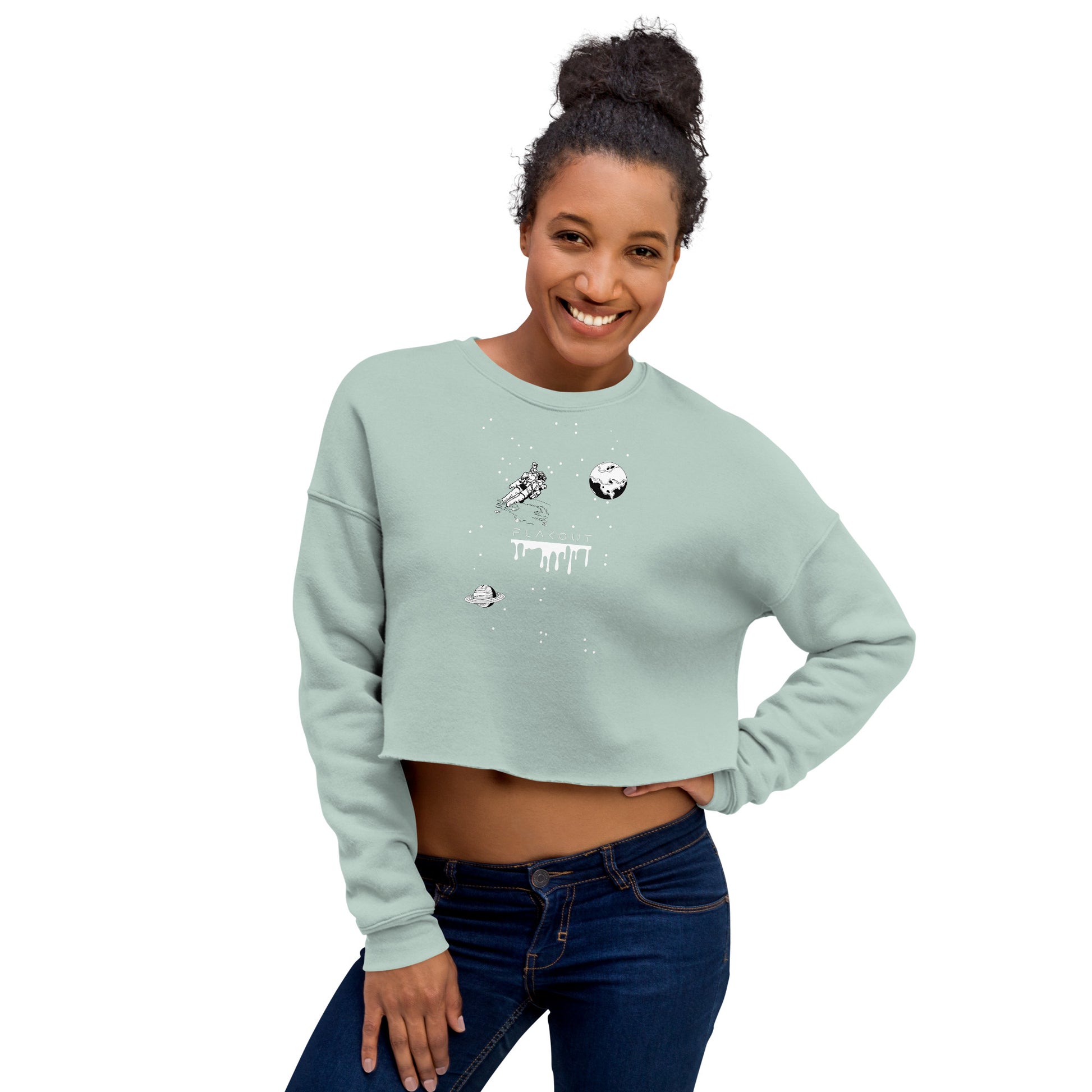 Astronaut Women's Crop Sweatshirt - Dusty Blue - FLAKOUT