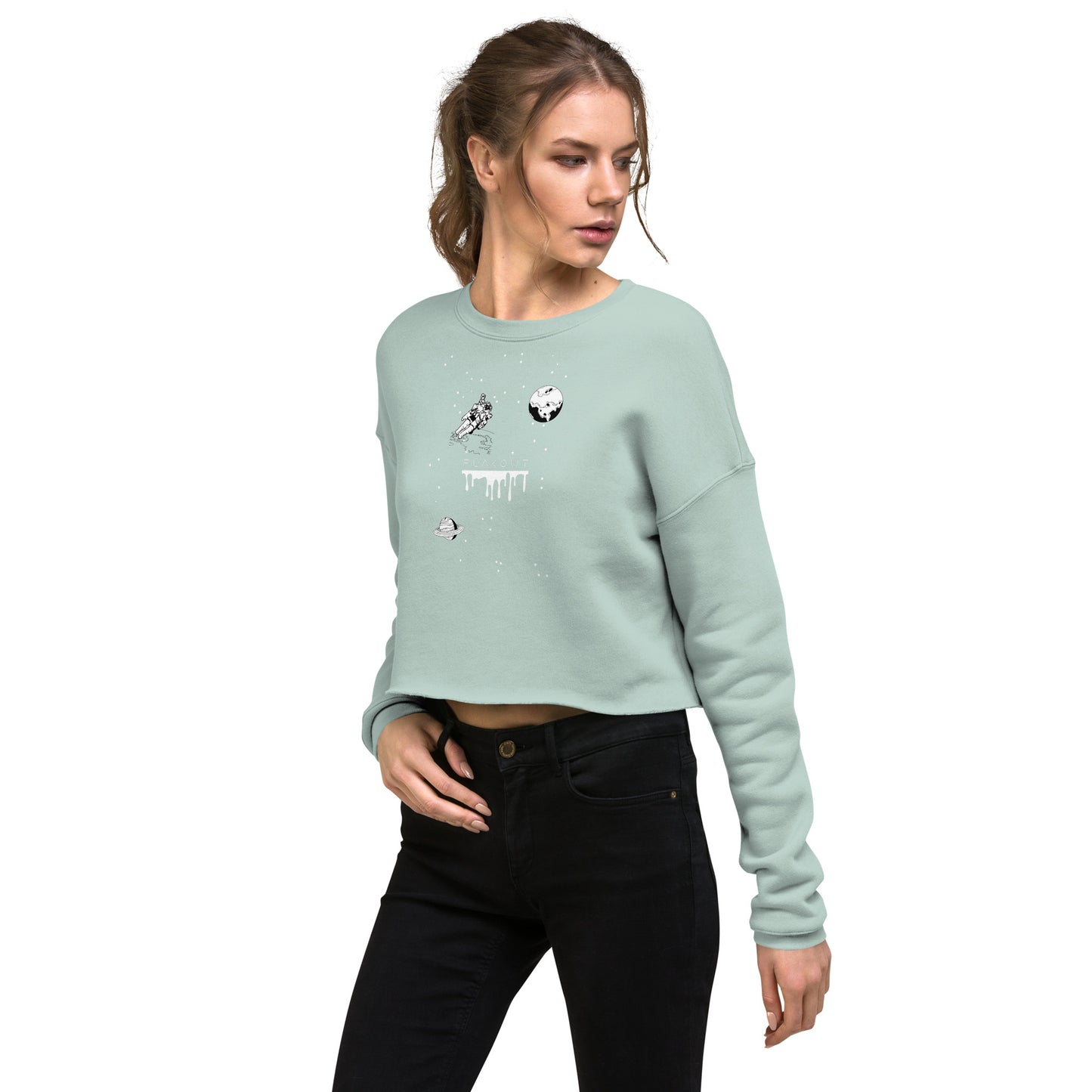 Astronaut Women's Crop Sweatshirt - Dusty Blue - FLAKOUT