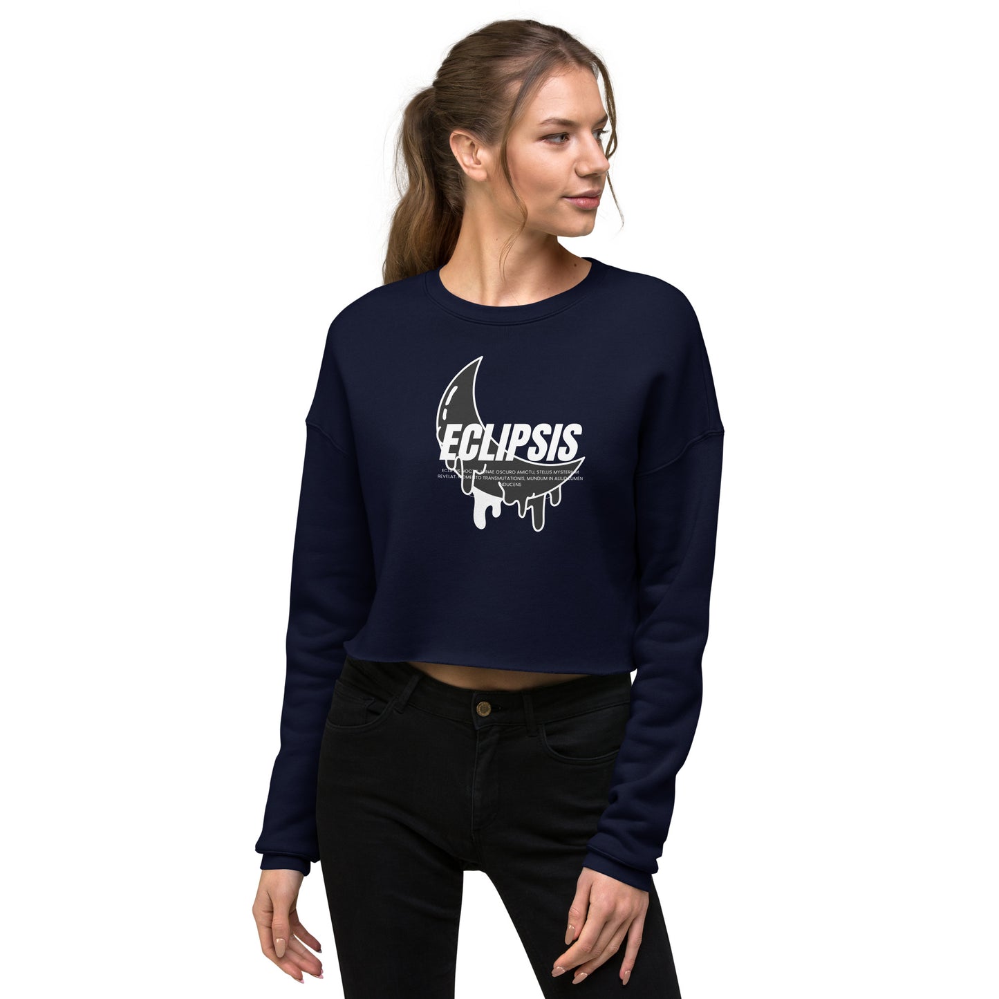 Lunar Eclipsis Women's Crop Sweatshirt - Navy - FLAKOUT