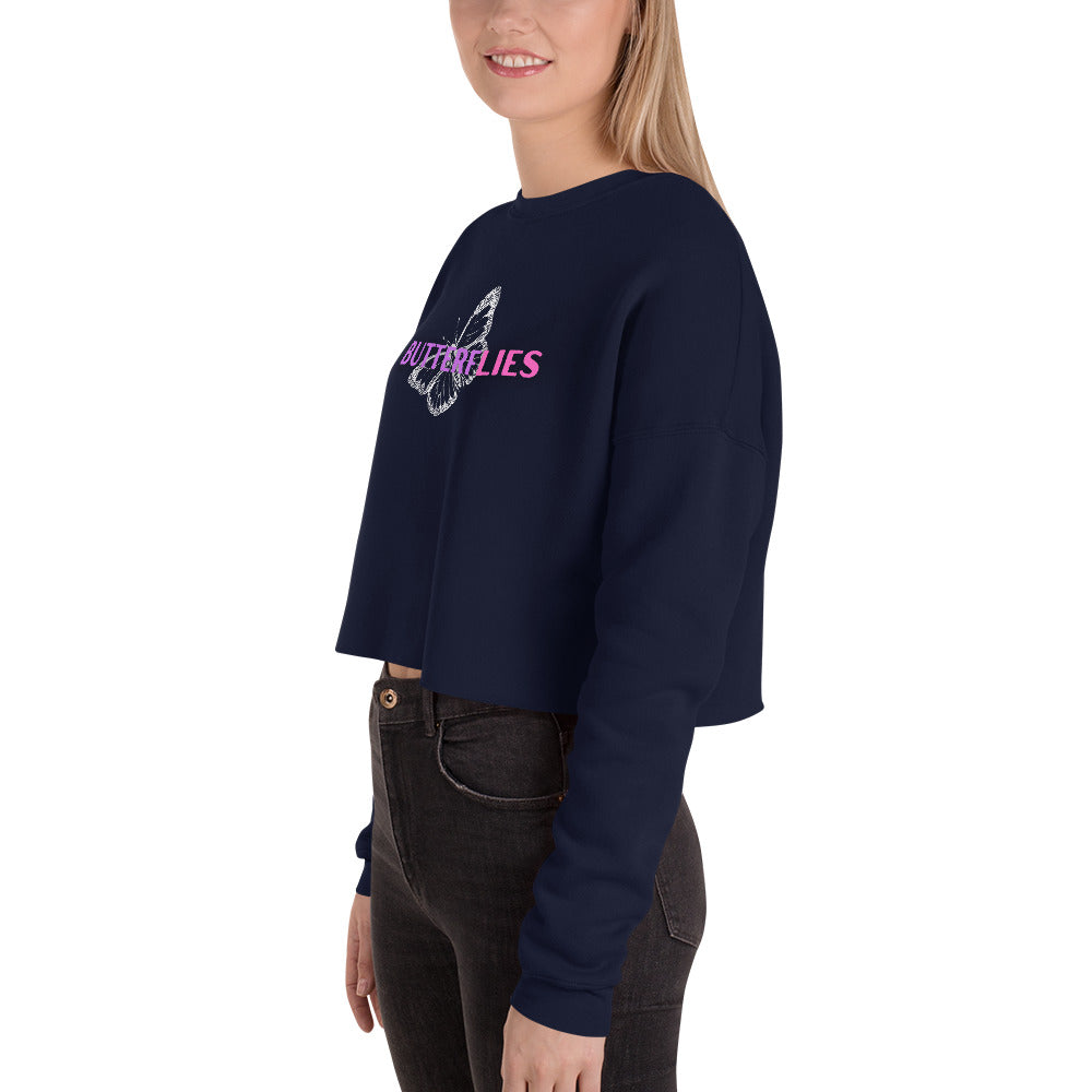 Whispers Of Wings Butterflies Women's Crop Sweatshirt - Navy - FLAKOUT